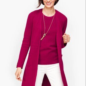 Talbots Cotton Modal Sweater Blazer Cardigan Open Front Magenta Long-Lined Sz MP